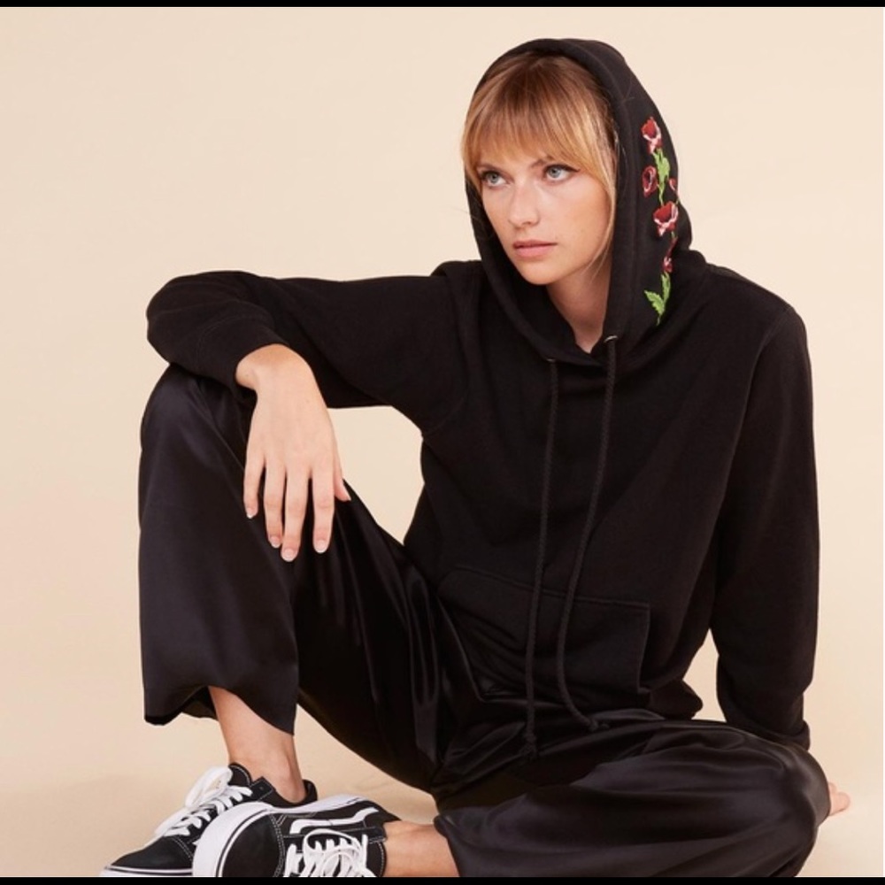 Reformation Rose Black Hoodie Sweatershirt